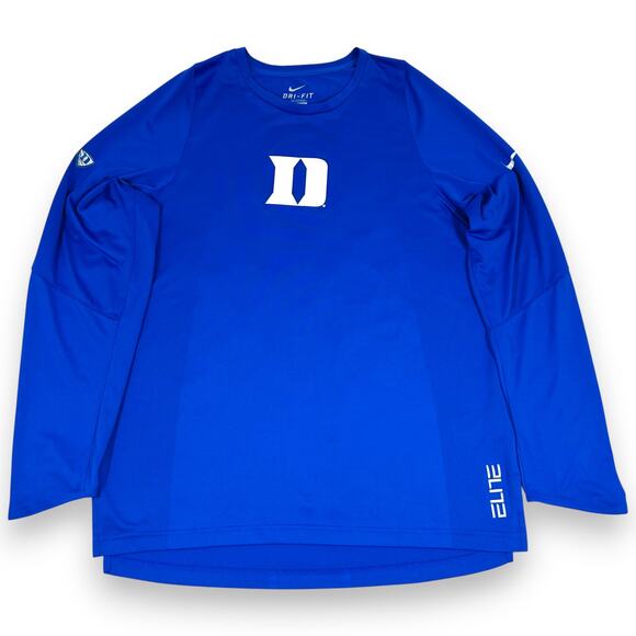 Duke Mens L Shooting Shirt Nike Elite Long Sleeve Blue Devils Blue Dri Fit - Picture 1 of 12